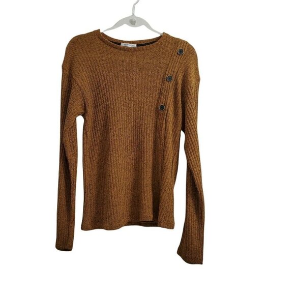Zara Sweater Medium Womens Brown Ribbed Button Front Long Sleeve Knit Pullover - Picture 1 of 10